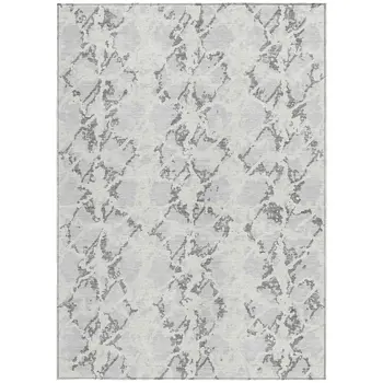 10' X 14' Silver And Ivory Abstract Washable Indoor Outdoor Area Rug