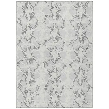 10' X 14' Silver And Ivory Abstract Washable Indoor Outdoor Area Rug