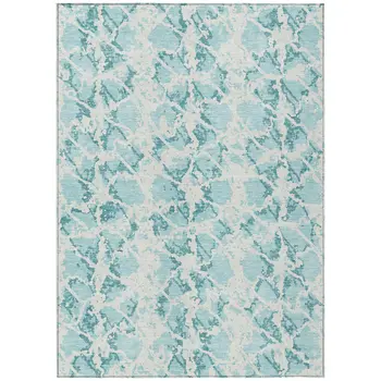 3' X 5' Teal Blue And Ivory Abstract Washable Indoor Outdoor Area Rug