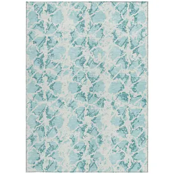 9' X 12' Teal Blue And Ivory Abstract Washable Indoor Outdoor Area Rug
