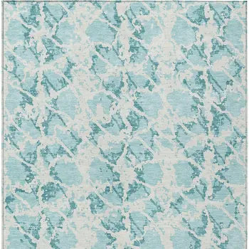 10' X 14' Teal Blue And Ivory Abstract Washable Indoor Outdoor Area Rug