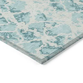 10' X 14' Teal Blue And Ivory Abstract Washable Indoor Outdoor Area Rug