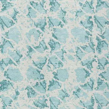 10' X 14' Teal Blue And Ivory Abstract Washable Indoor Outdoor Area Rug