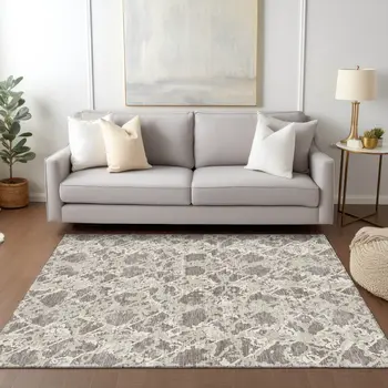 5' X 8' Taupe And Ivory Abstract Washable Indoor Outdoor Area Rug