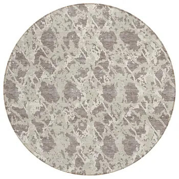 8' Taupe And Ivory Round Abstract Washable Indoor Outdoor Area Rug