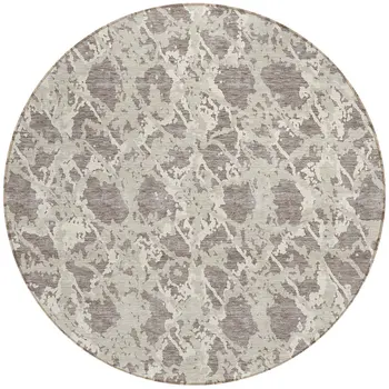 8' Taupe And Ivory Round Abstract Washable Indoor Outdoor Area Rug