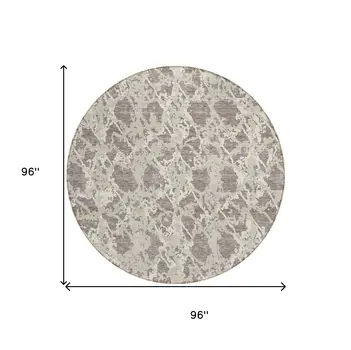 8' Taupe And Ivory Round Abstract Washable Indoor Outdoor Area Rug
