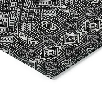 3' X 5' Black And Ivory Tribal Washable Indoor Outdoor Area Rug