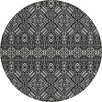 8' Black And Ivory Round Tribal Washable Indoor Outdoor Area Rug