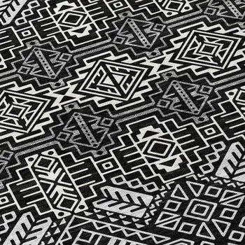 8' Black And Ivory Round Tribal Washable Indoor Outdoor Area Rug