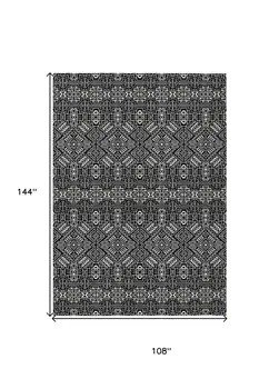 9' X 12' Black And Ivory Tribal Washable Indoor Outdoor Area Rug