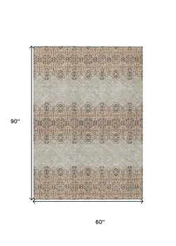 5' X 8' Brown And Beige Tribal Washable Indoor Outdoor Area Rug