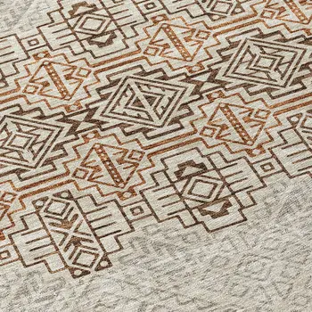 8' Brown And Beige Round Tribal Washable Indoor Outdoor Area Rug