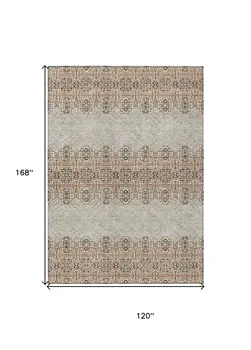 10' X 14' Brown And Beige Tribal Washable Indoor Outdoor Area Rug