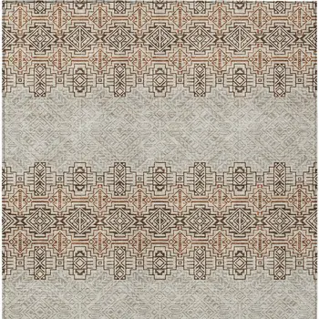 10' X 14' Brown And Beige Tribal Washable Indoor Outdoor Area Rug