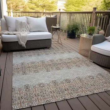 10' X 14' Brown And Beige Tribal Washable Indoor Outdoor Area Rug