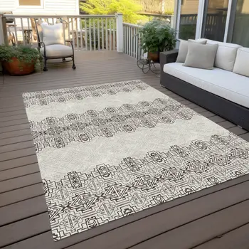 3' X 5' Chocolate And Ivory Tribal Washable Indoor Outdoor Area Rug