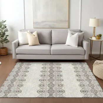 3' X 5' Chocolate And Ivory Tribal Washable Indoor Outdoor Area Rug
