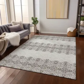 3' X 5' Chocolate And Ivory Tribal Washable Indoor Outdoor Area Rug