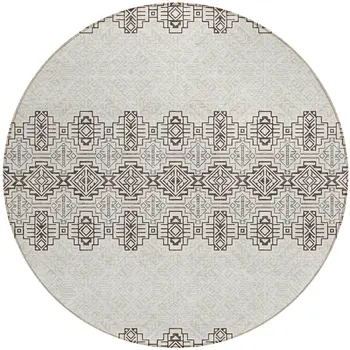 8' Chocolate And Ivory Round Tribal Washable Indoor Outdoor Area Rug
