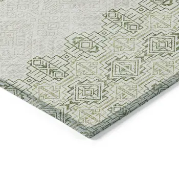 3' X 5' Green And Ivory Tribal Washable Indoor Outdoor Area Rug