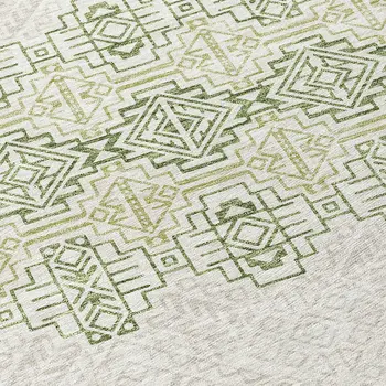 8' Green And Ivory Round Tribal Washable Indoor Outdoor Area Rug