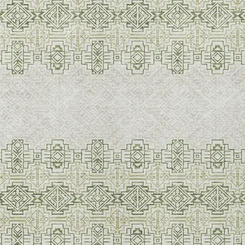 9' X 12' Green And Ivory Tribal Washable Indoor Outdoor Area Rug