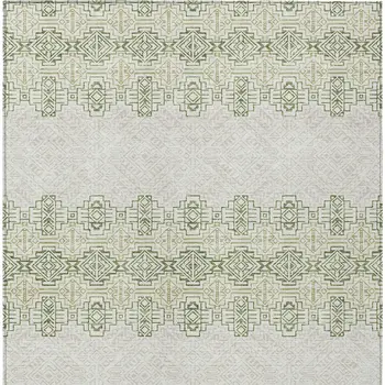 9' X 12' Green And Ivory Tribal Washable Indoor Outdoor Area Rug