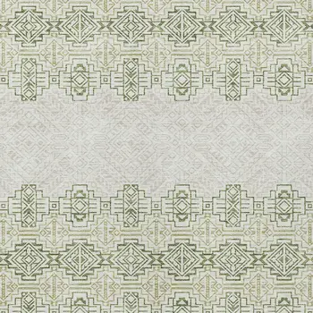 10' X 14' Green And Ivory Tribal Washable Indoor Outdoor Area Rug