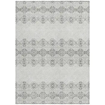 5' X 8' Gray And Ivory Tribal Washable Indoor Outdoor Area Rug