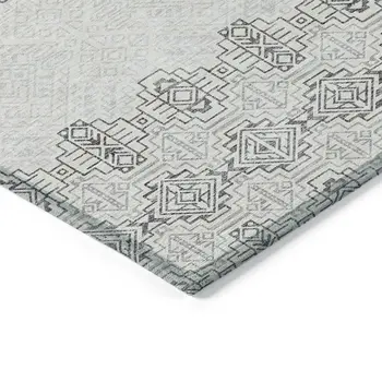 5' X 8' Gray And Ivory Tribal Washable Indoor Outdoor Area Rug