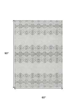 5' X 8' Gray And Ivory Tribal Washable Indoor Outdoor Area Rug