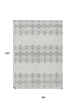 8' X 10' Gray And Ivory Tribal Washable Indoor Outdoor Area Rug