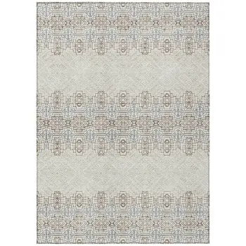 5' X 8' Ivory And Taupe Tribal Washable Indoor Outdoor Area Rug