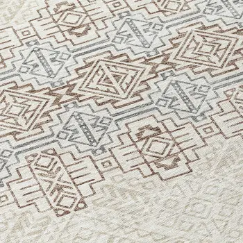 8' Ivory And Taupe Round Tribal Washable Indoor Outdoor Area Rug