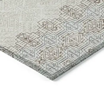 9' X 12' Ivory And Taupe Tribal Washable Indoor Outdoor Area Rug