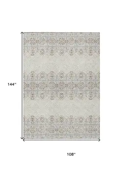 9' X 12' Ivory And Taupe Tribal Washable Indoor Outdoor Area Rug