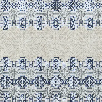 3' X 5' Navy Blue And Ivory Tribal Washable Indoor Outdoor Area Rug