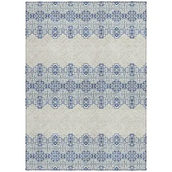 5' X 8' Navy Blue And Ivory Tribal Washable Indoor Outdoor Area Rug