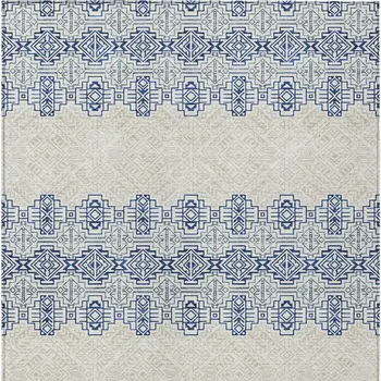 8' X 10' Navy Blue And Ivory Tribal Washable Indoor Outdoor Area Rug