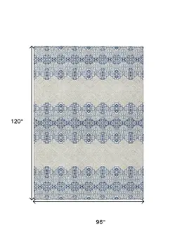8' X 10' Navy Blue And Ivory Tribal Washable Indoor Outdoor Area Rug