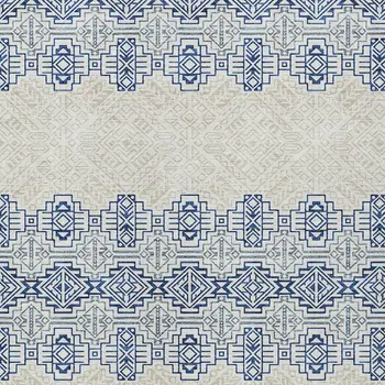 9' X 12' Navy Blue And Ivory Tribal Washable Indoor Outdoor Area Rug