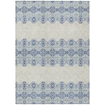 10' X 14' Navy Blue And Ivory Tribal Washable Indoor Outdoor Area Rug