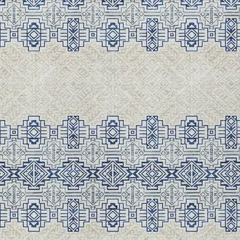 10' X 14' Navy Blue And Ivory Tribal Washable Indoor Outdoor Area Rug