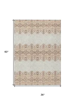 3' X 5' Orange And Ivory Tribal Washable Indoor Outdoor Area Rug