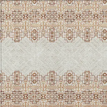 5' X 8' Orange And Ivory Tribal Washable Indoor Outdoor Area Rug