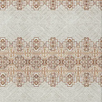 9' X 12' Orange And Ivory Tribal Washable Indoor Outdoor Area Rug