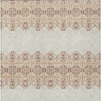 9' X 12' Orange And Ivory Tribal Washable Indoor Outdoor Area Rug