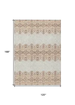 10' X 14' Orange And Ivory Tribal Washable Indoor Outdoor Area Rug