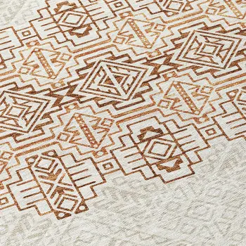 10' X 14' Orange And Ivory Tribal Washable Indoor Outdoor Area Rug
